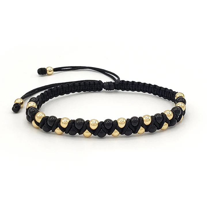 Pulsera Tejida Piedra Onix y Oro Laminado 18k