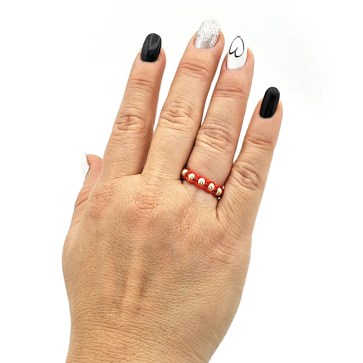 Anillo Tejido Rojo Oro Laminado de 18k
