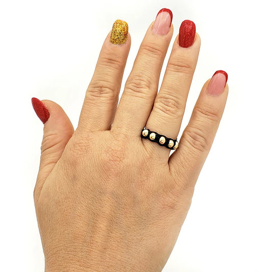 Anillo Tejido Negro Oro Laminado de 18k