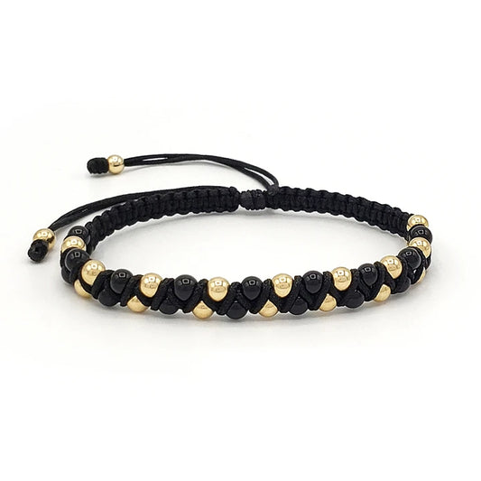 Pulsera Tejida Piedra Onix y Oro Laminado 18k