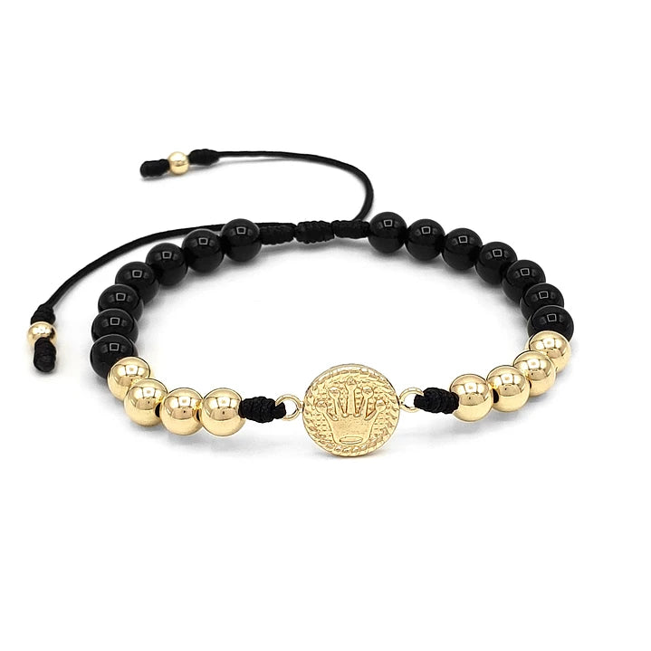 Pulsera Corona Piedra Ónix Oro Laminado 18K